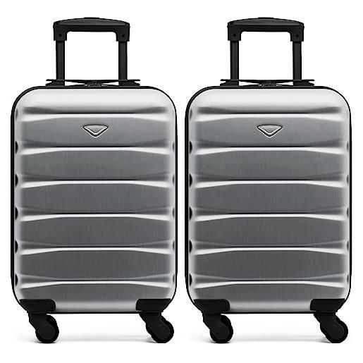 Flight Knight set di 2 valigie rigide in abs leggere con 4 ruote, bagaglio a mano da cabina approvato per oltre 100 compagnie aeree come easy. Jet, british airways, ryan. Air, emirates e molte altre