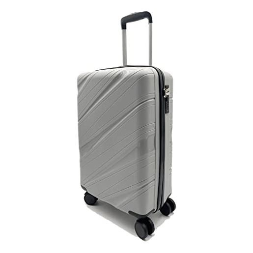 R.Leone valigia trolley da 1 pezzo fino set 3 in polipropilene 8 ruote autonome resistente 725 (l valigia grande, argento)