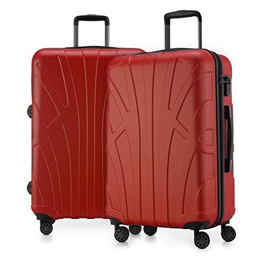 Suitline - set di 2 trolley rigido, due valigie di medie dimensioni 66 cm, tsa 4 ruote abs, rosso