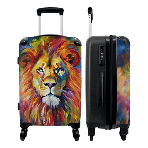 NoBoringSuitcases.com® valigia grande - leone - pittura ad olio - arte - animali - chiusura a combinazione tsa - trolley rigido 4 ruote - 90 litri - valigia da viaggio - 66 cm