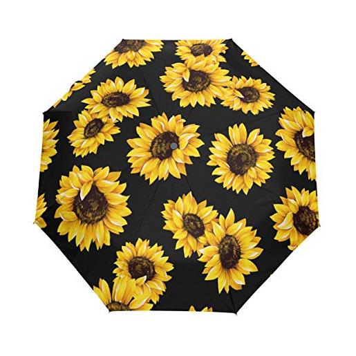 HMZXZ rxyy - ombrello con girasole, con motivo floreale, pieghevole, apertura automatica, per donne, uomini, ragazzi, ragazze, antivento, compatto, da viaggio, leggero