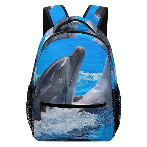 Pt'amour zaino casual donna moda borsa scuola ragazza carina leggero zainetti per bambini asilo elementare delfini blu