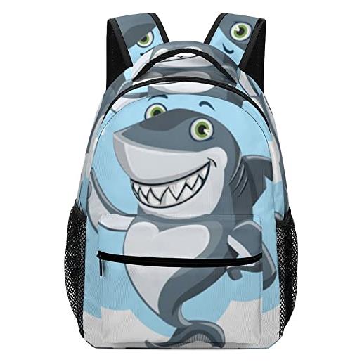 Pt'amour zaino casual moda borsa da scuola adolescente stampa classico backpack zaino porta pc per università squalo carino cartone animato
