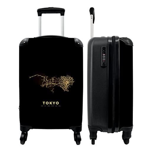 NoBoringSuitcases.com® valigia trolley bagaglio a mano valigia piccola con 4 ruote - tokyo - mappa della città - mappa - oro - valigia cabina - bagaglio a bordo