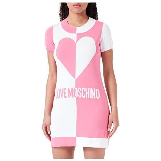 Love Moschino short-sleeved tube dress, fucsia white, 50 donna