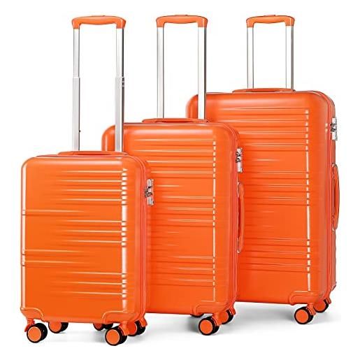 British Traveller set valigie da 3 pezzi valigia trolley rigida bagaglio a mano da viaggio abs+pc leggero con tsa lucchetto (s+m+l, arancione)
