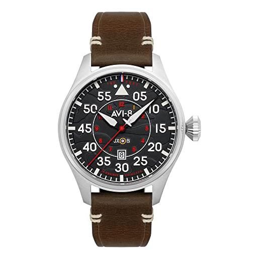 AVI-8 mens 46mm hawker hurricane clowes automatic wittering pilot watch with genuine leather strap av-4097-01