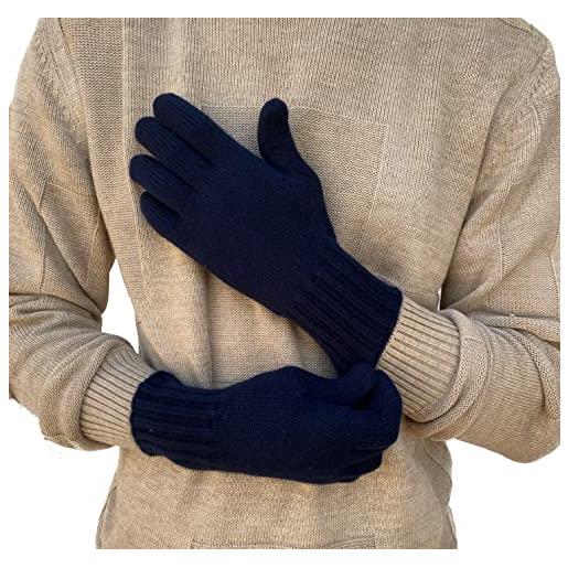 CLASSE77 - guanti invernali in maglia in puro cachemire da uomo - artigianali - made in italy (blu)
