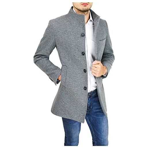 Evoga cappotto uomo class sartoriale elegante giaccone soprabito invernale collo coreana (xl, grigio)