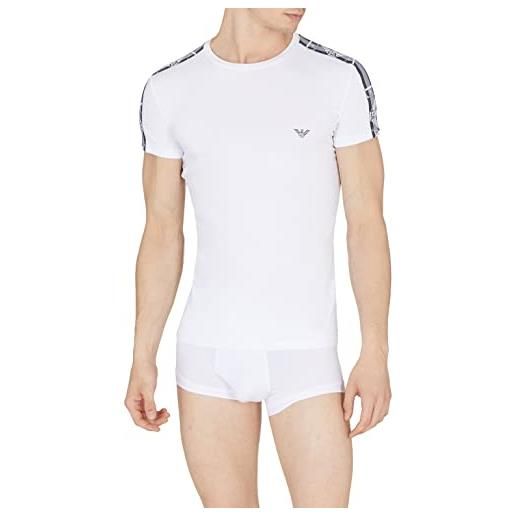 Emporio Armani t-shirt textured monogram logoband, t-shirt uomo, bianco, l