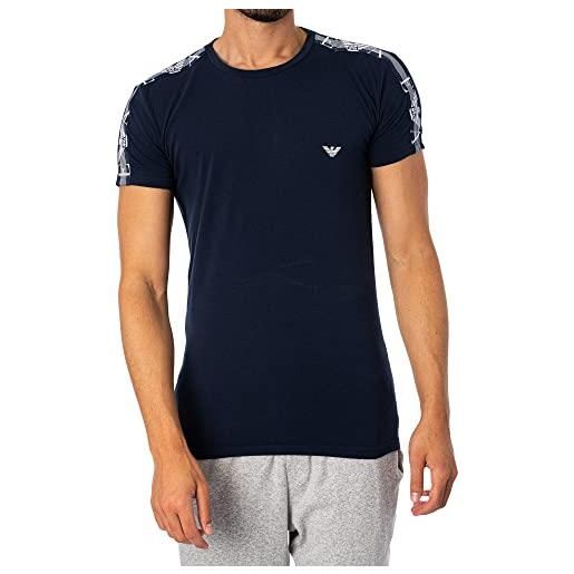 Emporio Armani t-shirt textured monogram logoband, t-shirt uomo, blu marino, l