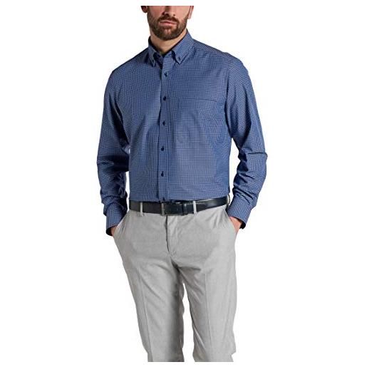Eterna camicia manica lunga comfort fit popeline blu a quadri, 44 uomo