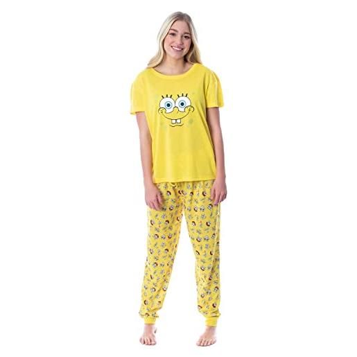 INTIMO nickelodeon sponge. Bob square. Pants womens' faces 2 piece jogger pajama set (small) yellow