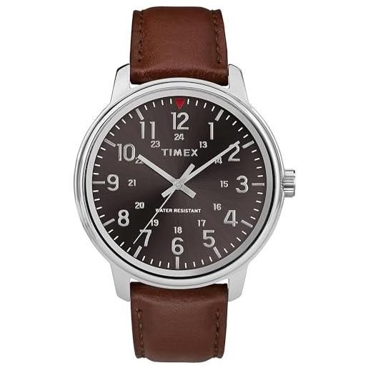 Timex men's tw2r85700 basics 43mm tan/black leather strap watch