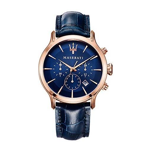 Maserati orologio da uomo, collezione epoca, movimento al quarzo, cronografo, in acciaio, pvd oro rosa e cuoio - r8871618007
