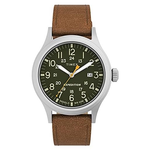 Timex men's expedition scout 40mm quartz leather strap, brown, 20 casual watch (model: tw4b230009j)