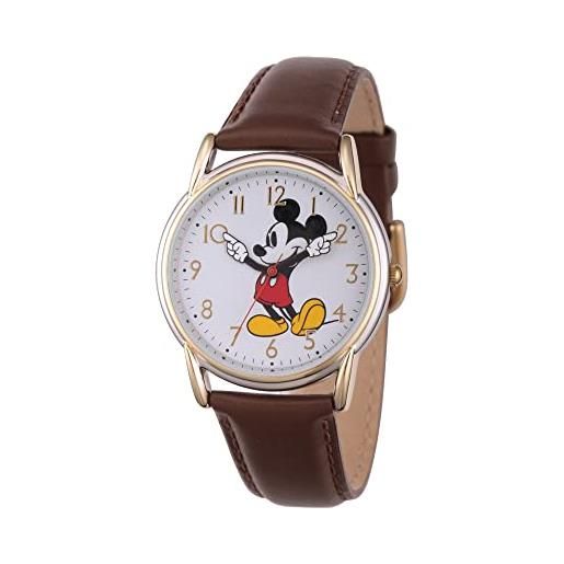 Disney mickey mouse cardiff - orologio analogico al quarzo con lancette articolate, per adulti, con cinturino in pelle, slv, nero, classico