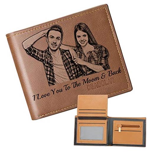 SeeWeLove portafoglio personalizzato con foto, incisione portafoglio con catena pelle uomo, personalizzata portafoglio regali per papà, personalizzati portafoglio a tre ante (marrone)