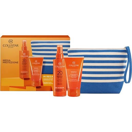 COLLISTAR kit spray abbronzante spf20 + doposole doccia-shampoo 150ml + pochette