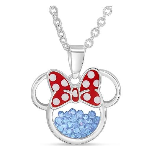 Disney birthstone women and girls jewelry minnie mouse silver plated shaker pendant necklace, 18+2 extender mickey's 90th birthday anniversary