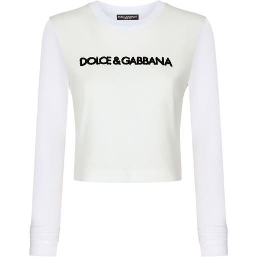 Dolce & Gabbana t-shirt a maniche lunghe con logo - bianco
