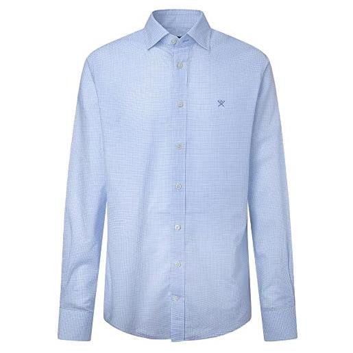Hackett London cott/linen graph chk camicia, white/blue, s uomo