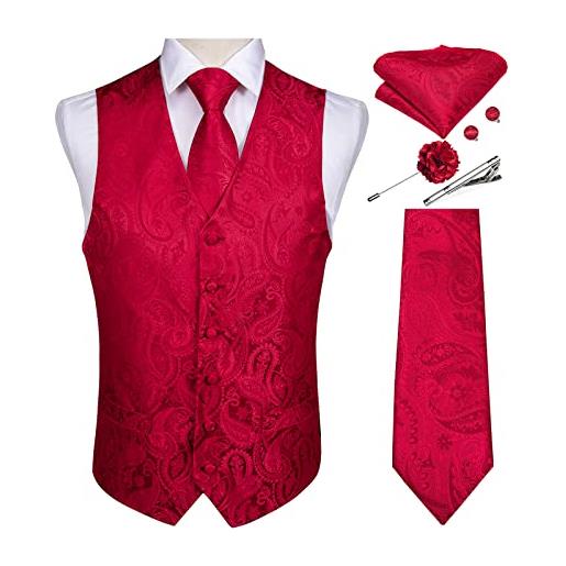 DiBanGu gilet paisley e cravatta formale con spilla da bavero fermacravatta da uomo set di cravatte con tasca in seta quadrata gemelli per matrimoni aziendali, rosa cipria solido, xxl