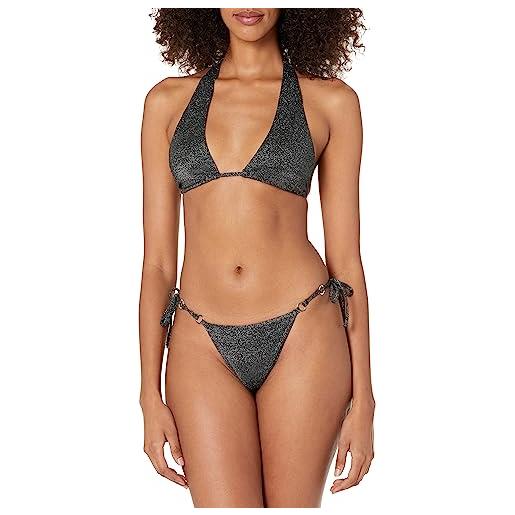 Emporio Armani bikini brasiliano da donna in lurex testurizzato con fascia e perizoma set, nero, m