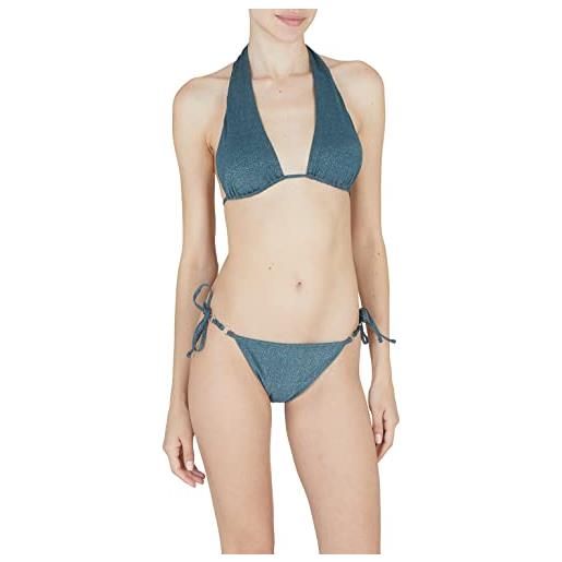 Emporio Armani bikini brasiliano da donna in lurex testurizzato con fascia e perizoma set, stampa animalier, xl