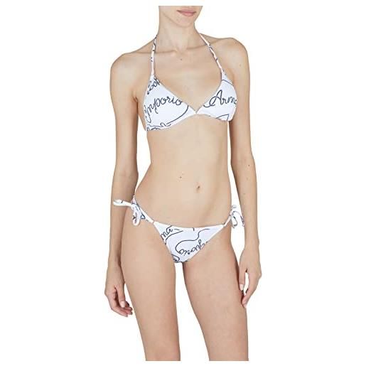 Emporio Armani women's logomania triangle string brazilian bikini set, bianco/navy blu, m donna