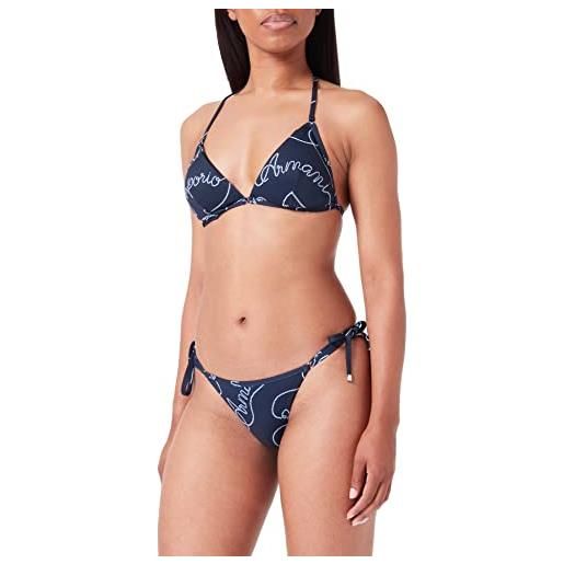 Emporio Armani women's logomania triangle string brazilian bikini set, bianco/navy blu, s donna