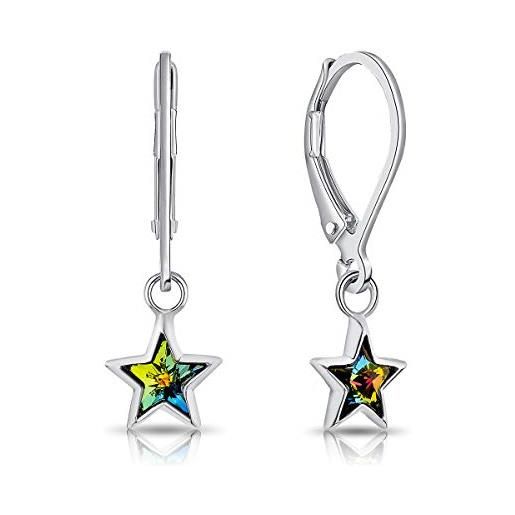DTPsilver® orecchini pendenti a leva in argento 925 - piccoli cristalli swarovski® elements - forma di stella - diametro: 7 mm - vitrail medium