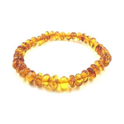 Amber Jewelry Shop braccialetto elasticizzato in ambra baltica naturale, realizzato a mano con perle di ambra baltica lucidata/certificate (cognac), taglia unica, ambra, ambra
