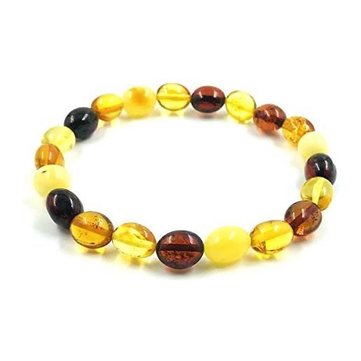 Amber Jewelry Shop bracciale unisex in ambra baltica naturale (19 cm) con ambra lucida del mar baltico, bracciale in ambra adulta (arcobaleno), one size, ambra, ambra, one size, ambra, ambra