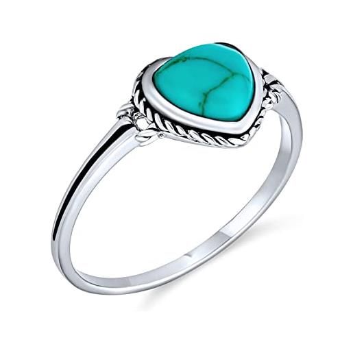 Bling Jewelry anello con cuore in turchese stabilizzato blu per le donne, per gli adolescenti, per le fidanzate, in argento sterling 925, pietra di dicembre