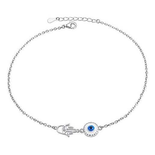 VONALA Cavigliera In Argento Sterling 925 Con Ciondolo Malocchio A Doppio Strato E Zirconia - Regolabile 22,9+5,1 Cm, Portafortuna In Scatola Regalo
