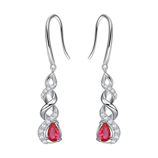 Qings orecchini infinito birthstone - orecchini rosso rubino luglio pendenti donna argento 925 zirconia cubica orecchini scintillanti twist stroili regalo di gioielli per ragazze donne