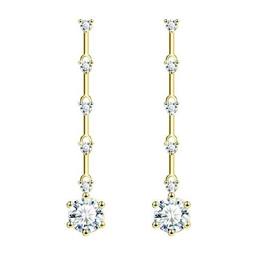 KristLand donne orecchini argento 925 tasse lunghe glitter rotondo zirconia orecchini orecchini pendenti viene in jewelry gift box colore oro