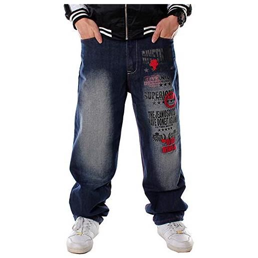 LUOBANIU pantaloni da lavoro da uomo larghi hip hop in cotone denim a gamba dritta, 102 blu. , w32