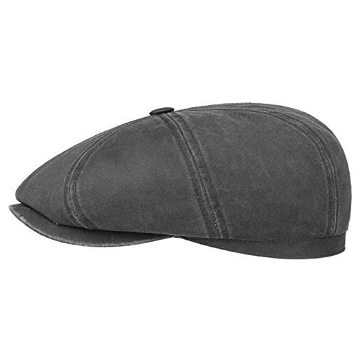 Stetson hatteras old cotton newsboy cap donna/uomo - berretti oilskin con visiera, visiera estate/inverno - xl (60-61 cm) nero