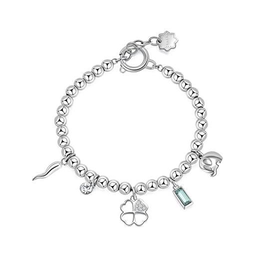 Brosway bracciale donna in acciaio con simbolo cornetto/elefante/quadrifoglio, bracciale donna collezione chakra - bhkb114