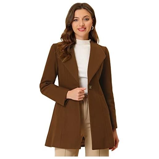 Allegra K cappotto invernale casual da donna con bottoni e colletto rovesciato, marrone, 40