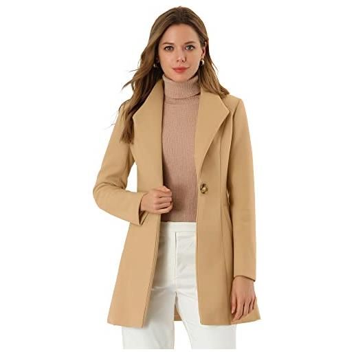 Allegra K cappotto invernale casual da donna con bottoni e colletto rovesciato, marrone, 40