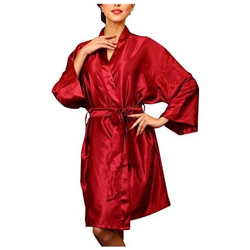 Dolamen donna vestizione del kimono abito, raso di seta corto abito accappatoio damigella d'onore da notte pajamas sleepwear busto 132 centimetri, 51.97 pollici rosso