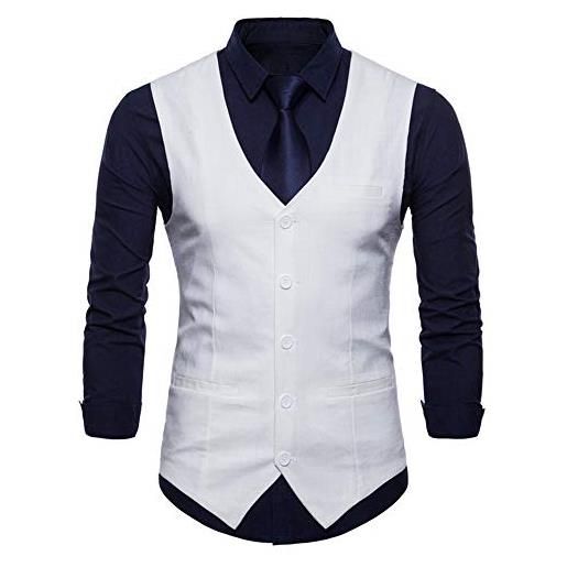 PRJN gilet da uomo in cotone formale da cerimonia nuziale da uomo gilet uomo slim fit elegante casual smanicato scollo a v panciotto gilet in cotone in cotone da cerimonia formale da uomo