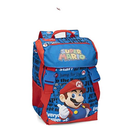Super Mario supermario - zaino scuola estensibile, con estensione soffietto 9 cm, ampio vano, chiusure zip e tasche - zainetto bambino bambina, 29x41x13,5 cm