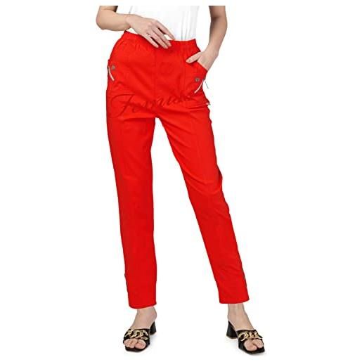 femiss pantaloni da donna elasticizzati a vita alta, vestibilità rilassante, lunghezza intera, casual, per tutti i giorni, morbidi ed elastici, rosso, 46