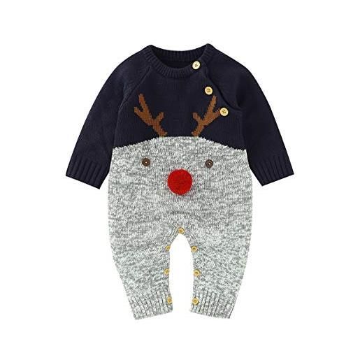Verve Jelly neonato maglione di natale modello di renna neonato vestiti lavorati a maglia ragazza bambino vestito natalizio, 100,12-18 mesi, blu