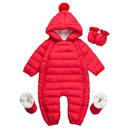 amropi bambino tute da neve inverno pagliaccetto con cappuccio neonato body overall jumpsuit rosso, 9-12 mesi