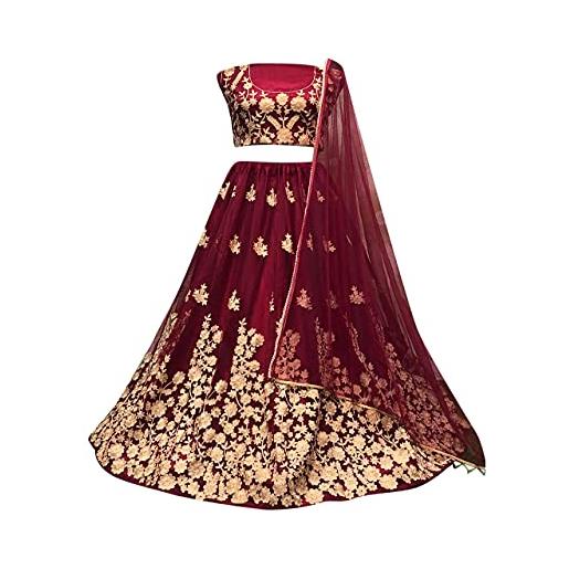 SKY VIEW FASHION heavy indiano bollywood partito wedding wear. Lengha ethinc lehenga con unstitchcholi, bordeaux, etichettalia unica
